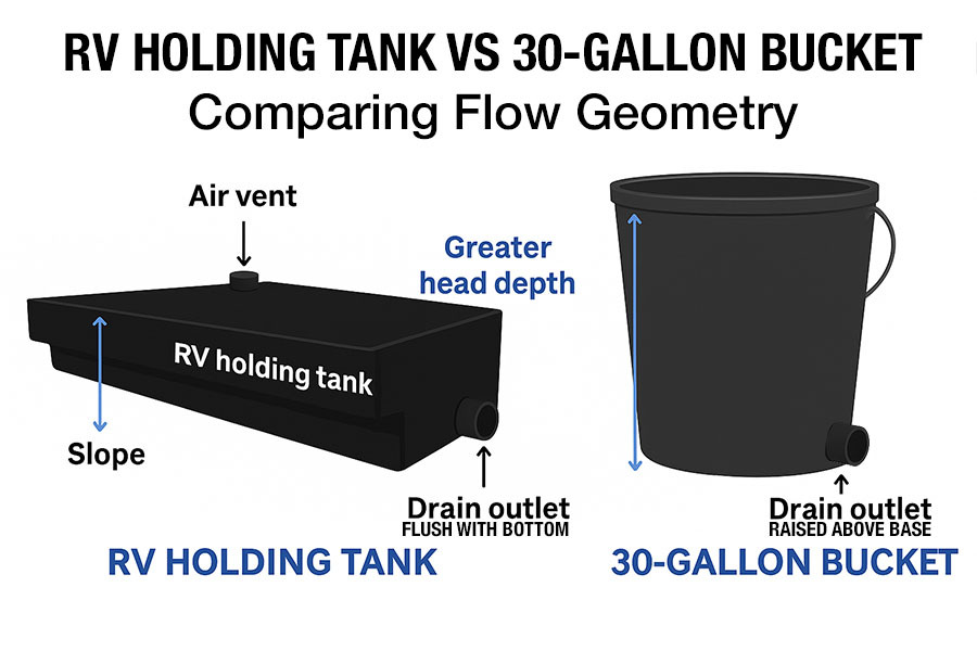 RV holding tank gravity and head pressure