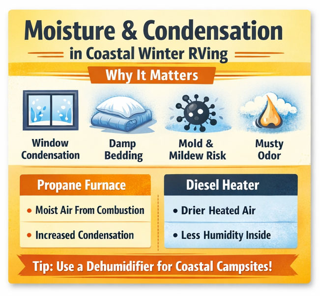 RV moisture and condensation from heater comparison chart
