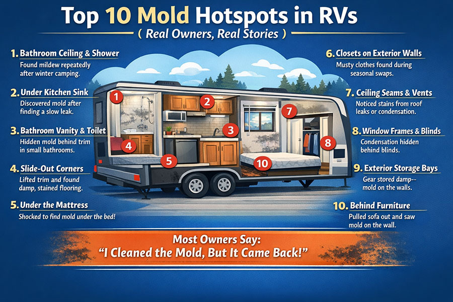 Top 10 RV mold hotspots infographic